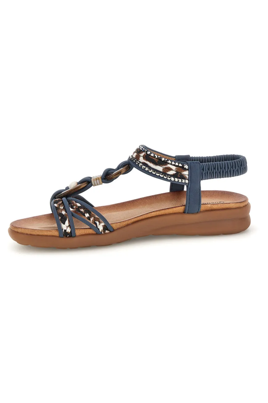 Sandali blu con fasce intrecciate e cinturino elasticizzato Quanna mel K358607