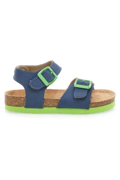 Sandali blu con fibbie verdi e plantare preformato Pitt Kids 14466
