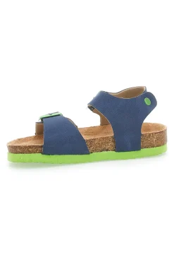 Sandali blu con fibbie verdi e plantare preformato Pitt Kids 14466