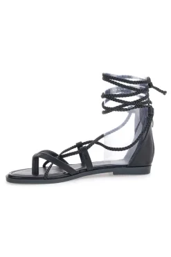 Sandali Lace-Up Neri Con Suola Flat Cafe' Cost 2502