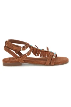 Sandali marroni in vera pelle con borchie e frange Pittarello look IF6927