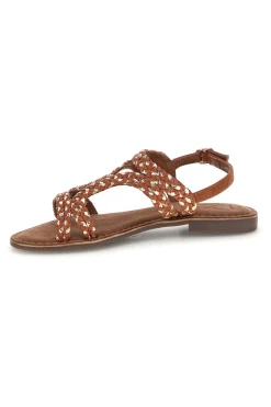 Sandali marroni in vera pelle con fasce intrecciate Pittarello look IF10104