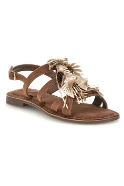 Sandali marroni in vera pelle con frange e decoro frontale Pittarello look IF8162