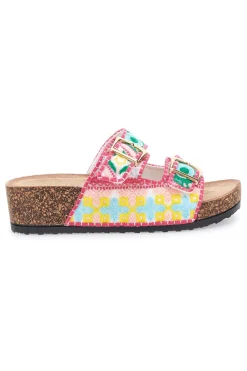 Sandali multicolor con fantasia geometrica e doppia fibbia Dame Rose APY65