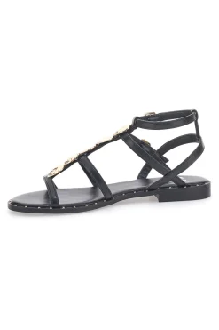 Sandali neri bassi con fascette incrociate e dettagli oro Me & Me 661