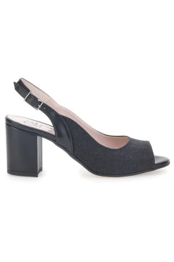 Sandali Neri Con Brillantini e Cinturino Sling-back Pittarello Glam 916