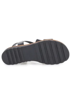 Sandali Neri con Elastici Frontali e Tomaia in Pelle PITTARELLO 310570811