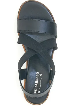 Sandali Neri con Elastici Frontali e Tomaia in Pelle PITTARELLO 310570811