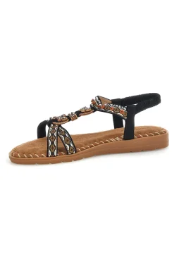 Sandali neri con fasce intrecciate e cinturino elasticizzato Quanna mel 22135
