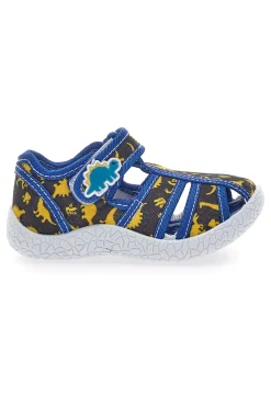 Sandali Neri con Rifiniture Blu e Dinosauri in Tessuto con Punta Chiusa Pitt Kids 2492