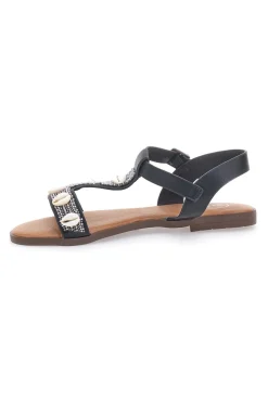 Sandali neri con strass e fibbia decorativa GALIA 020212