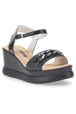 Sandali neri con zeppa e catena frontale ENERGY E486
