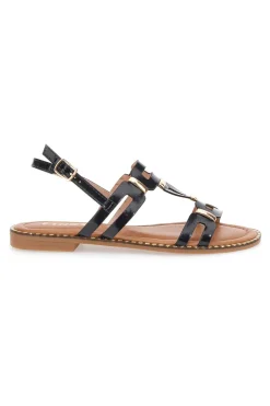 Sandali Neri e Oro Con Suola Flat The First 19465