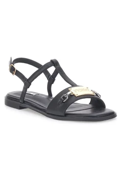 Sandali Neri Flat con Dettaglio Catena Ferre' F251