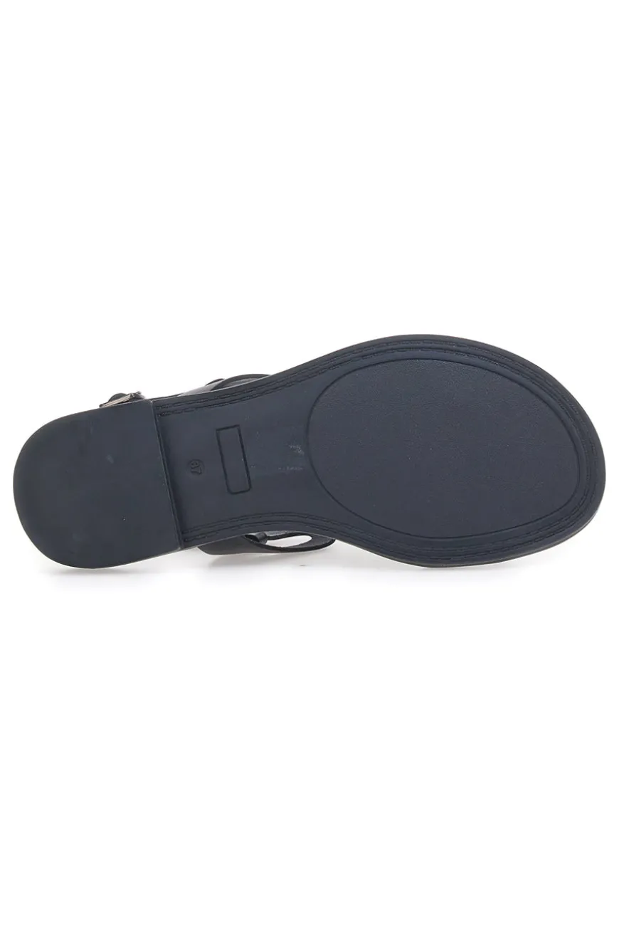 Sandali Neri Flat In Vera Pelle Pittarello Sun A6440101