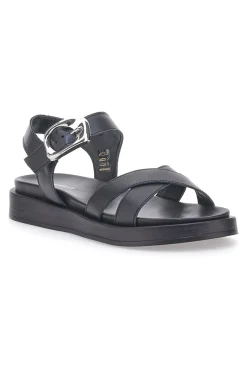 Sandali neri in pelle con fascette incrociate e fibbia Pittarello Focus 28065PE