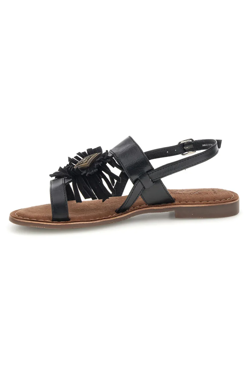 Sandali neri in vera pelle con frange Pittarello look IF10277