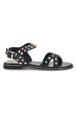 Sandali neri in vera pelle con borchie multicolor Pittarello look IF6980