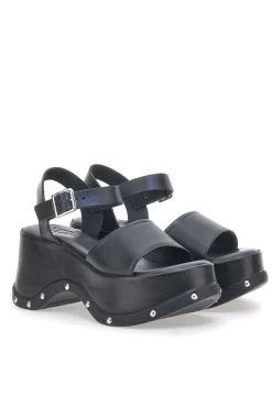 Sandali Neri In Vera Pelle con Platform Alto PITTARELLO ROCK 15777/Z