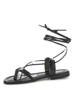Sandali neri in vera pelle Made in Italy con lacci Prima riga 711