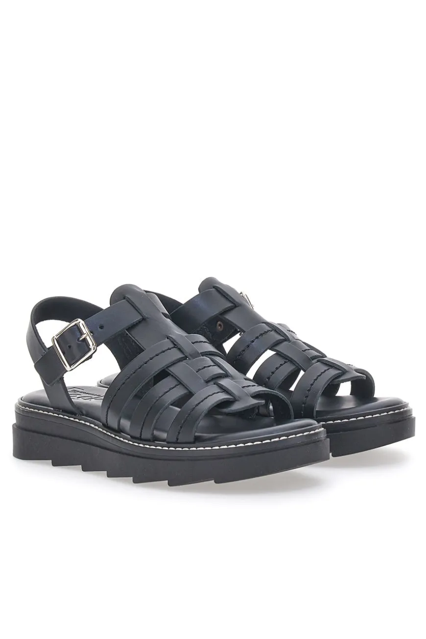 Sandali Neri in Vera Pelle Made in Italy PITTARELLO ROCK 15432