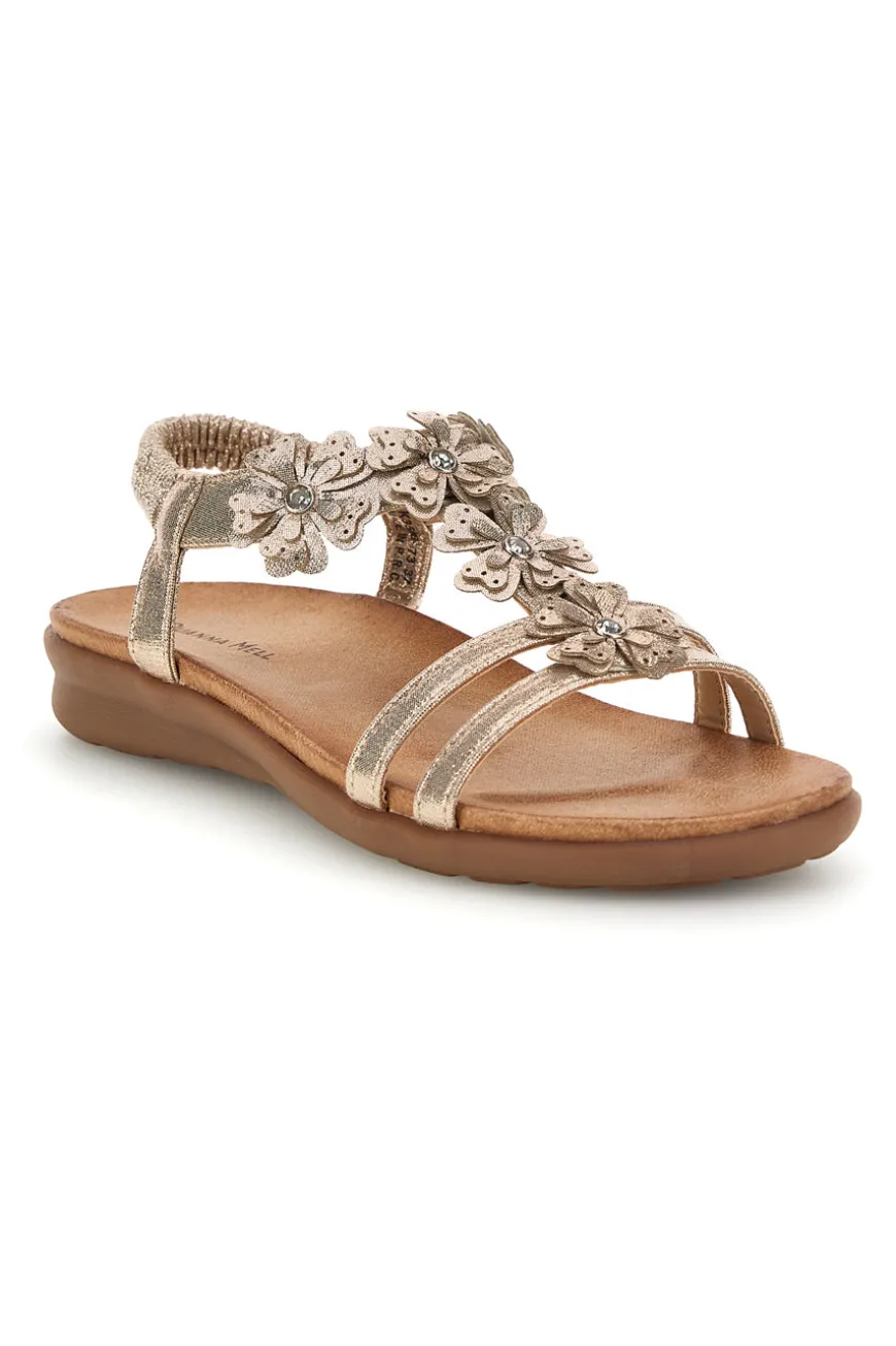 Sandali oro con applicazioni floreali Quanna mel k358673