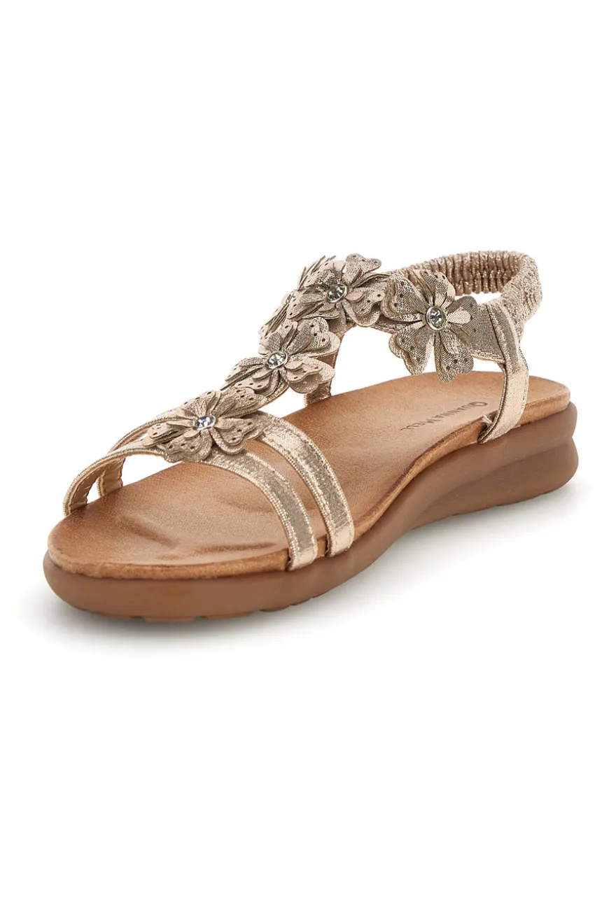 Sandali oro con applicazioni floreali Quanna mel k358673
