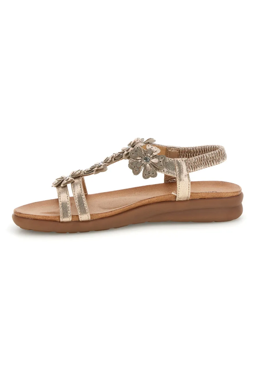 Sandali oro con applicazioni floreali Quanna mel k358673