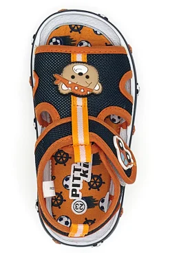 Sandali Primi Passi Navy e Arancione con orsetto e machinina Pitt Kids PK2636B
