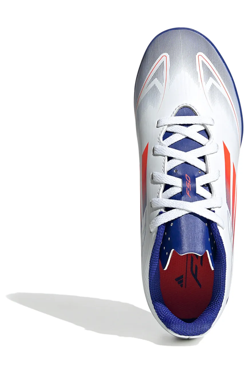 Scarpe da calcetto bianche e blu per terreni sintetici Adidas F50 Club TF J