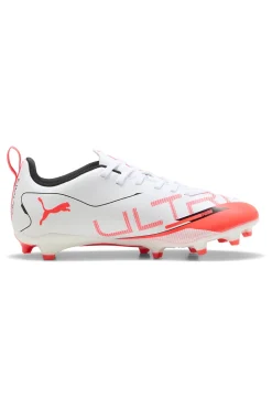 Scarpe da Calcio Bianche e Rosse per Terreni Naturali e Sintetici Puma ULTRA 5 PLAY FG/AG Jr