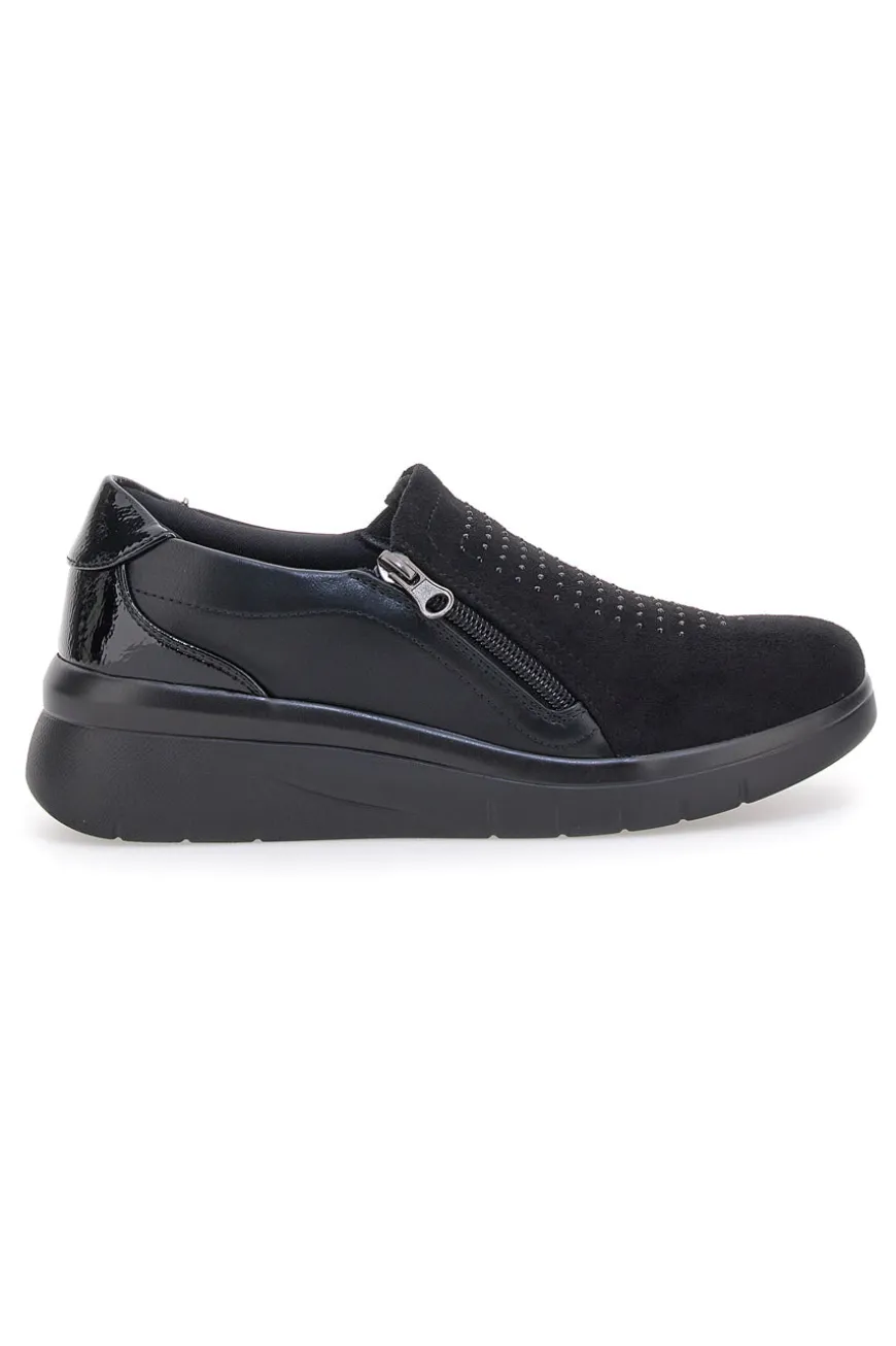 Scarpe nere con brillantini e cerniera laterale PRIMA RIGA H2301017
