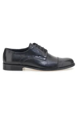 Scarpe stringate nere in pelle con suola in cuoio made in Italy Pittarello 7715