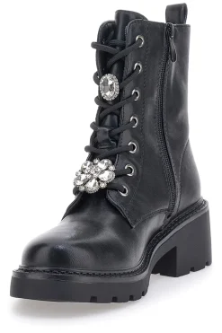 Schwarze Amphibien mit Charms und seitlichem Reißverschluss The First 502
