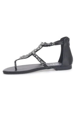 Schwarze Flip-Flop-Sandalen mit Schmucksteinen und Reißverschluss hinten THE FIRST CHIC PREA482