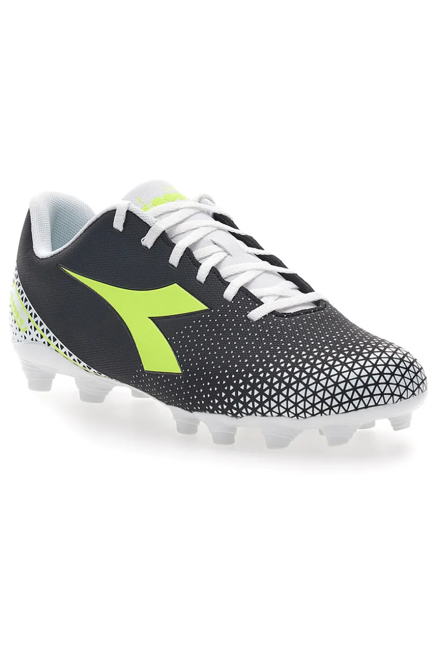 Schwarze Fußballschuhe für festen Untergrund mit gelbem Diadora Pichichi 6 Mg14-Logo