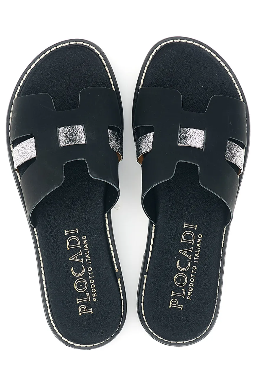 Schwarze Hausschuhe mit Metallic-Einsätzen Plocadi MAT16