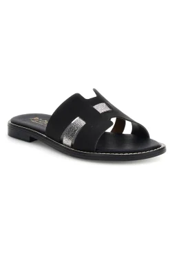 Schwarze Hausschuhe mit Metallic-Einsätzen Plocadi MAT16