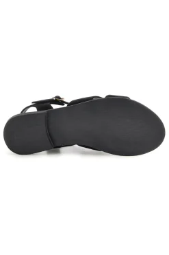 Schwarze Sandalen aus echtem Leder mit ovalen Metall-Accessoires im Pittarello-Look IF10328