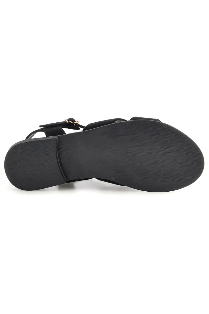 Schwarze Sandalen aus echtem Leder mit ovalen Metall-Accessoires im Pittarello-Look IF10328