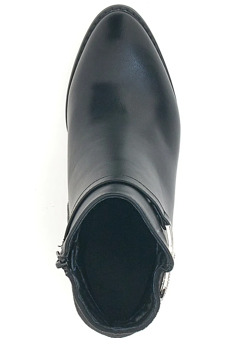 Schwarze Stiefelette mit Blockabsatz und silberner Schelle THE FIRST 487