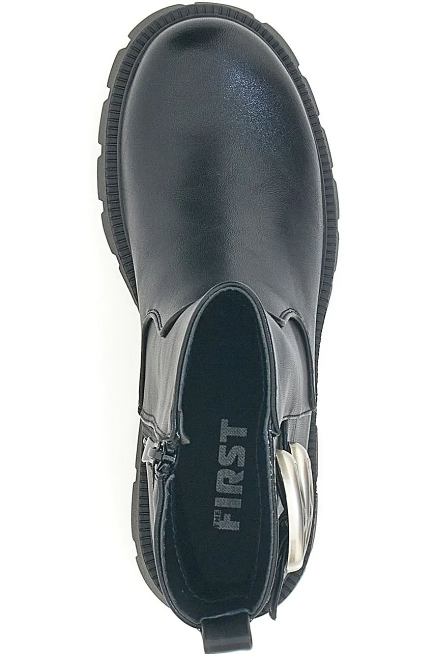 Schwarze Stiefeletten mit seitlichen Schnallen und hoher Profilsohle THE FIRST 501