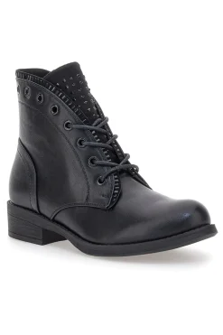 Schwarze Stiefeletten The First P630 mit Ton-in-Ton-Nieten