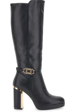 Schwarze Stiefel mit dekorativem Riemen The First RQ23WT6