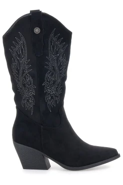 Schwarze Stiefel mit Stickerei und Absatz Cafè Kosten RQ2616