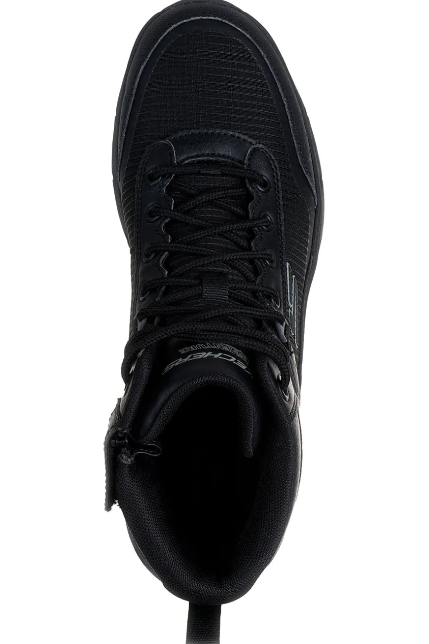 Schwarze, wasserabweisende Stiefel mit Skechers Hillcrest 2.0 Woodrock Peak Memory Foam
