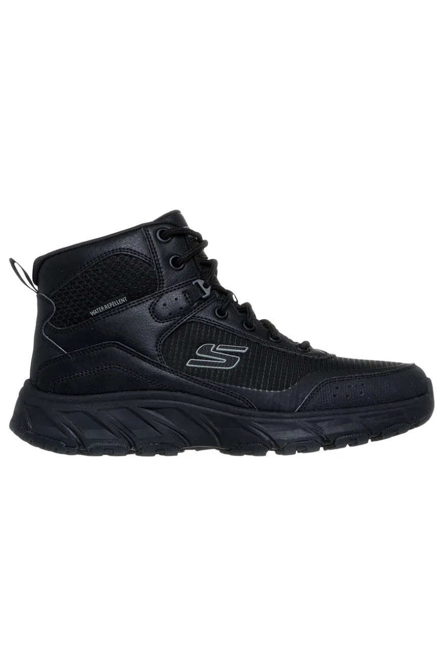 Schwarze, wasserabweisende Stiefel mit Skechers Hillcrest 2.0 Woodrock Peak Memory Foam