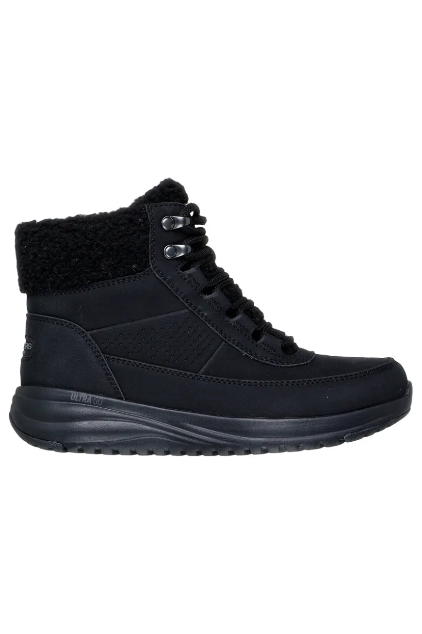 Schwarze wasserdichte Anfibi mit Innenfutter aus Pelz Skechers ON-THE-GO STELLAR ALPINE ADVENTURE