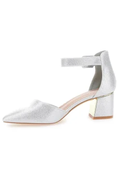 Silberne Pumps mit spitzer Spitze, Fesselriemchen und mittlerem Absatz MON DIEU 8257482838