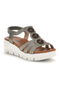 Silberne Sandalen mit dekorativen Applikationen und Keil The first active 24001B